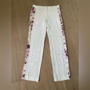 Adriana Iglesias Floral Trim White Pants